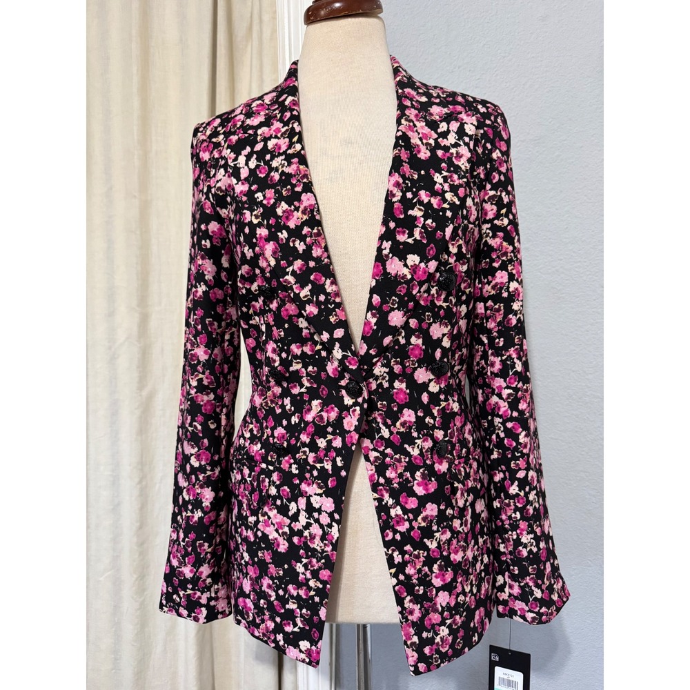 BCBG Womens Floral Double‎ Breasted Blazer Jacket Pink Purple Size 8 Tailored